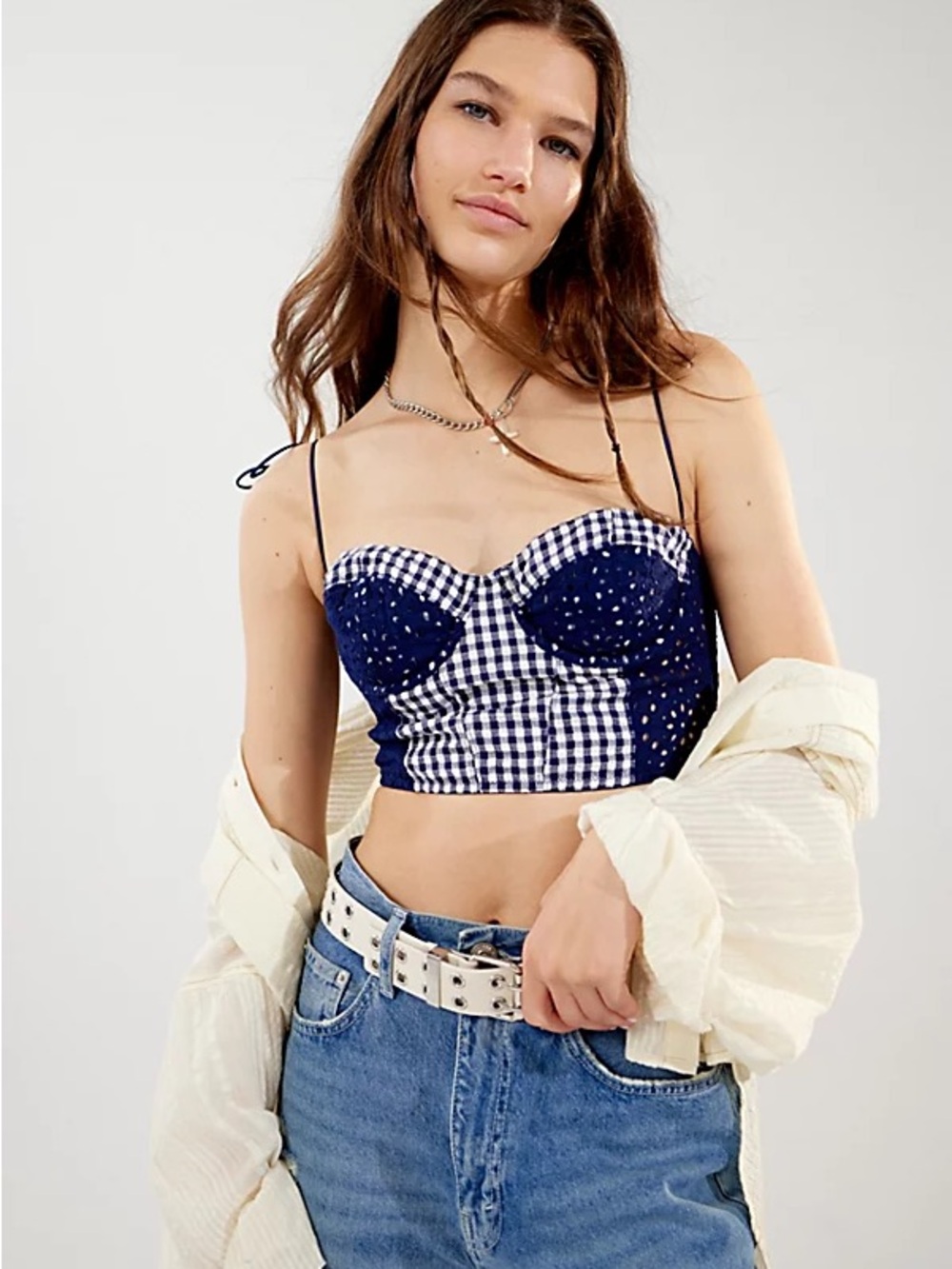 Urban Outfitters UO Sweet On You Navy Gingham Bustier Top
